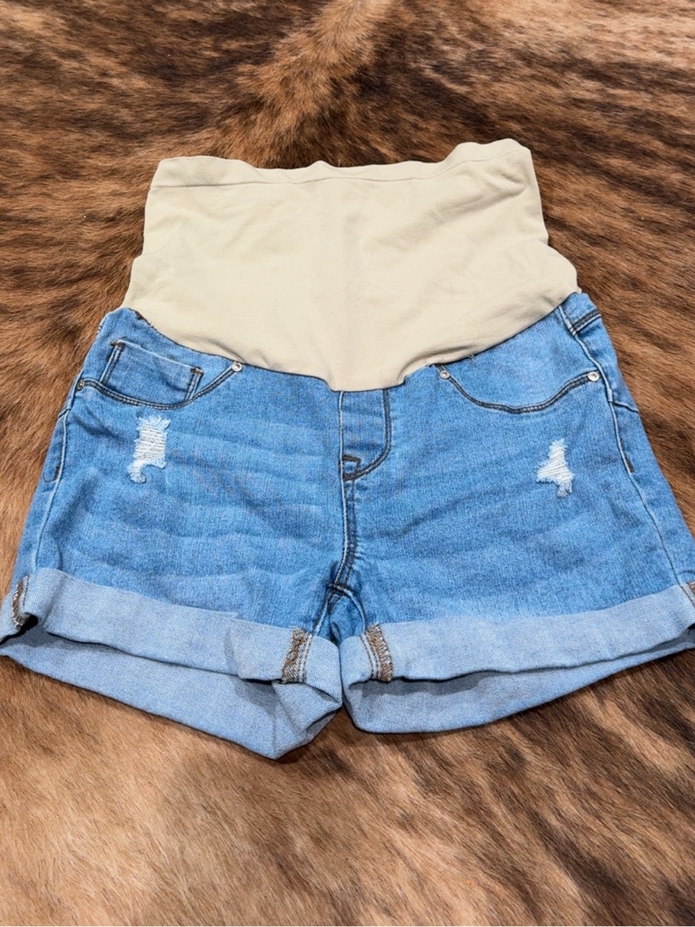 Bella Vita Cream & Blue Maternity Denim Shorts